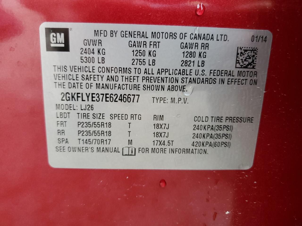 2GKFLYE37E6246677 2014 GMC Terrain Slt