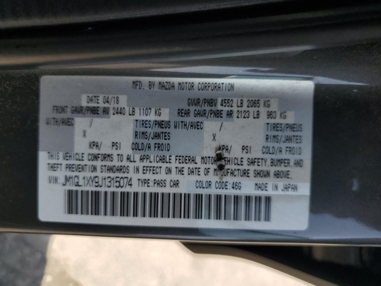 JM1GL1XY9J1315074 2018 Mazda 6 Signature