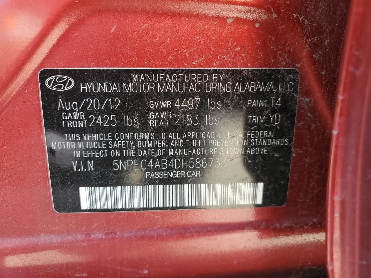 5NPEC4AB4DH586733 2013 Hyundai Sonata Se