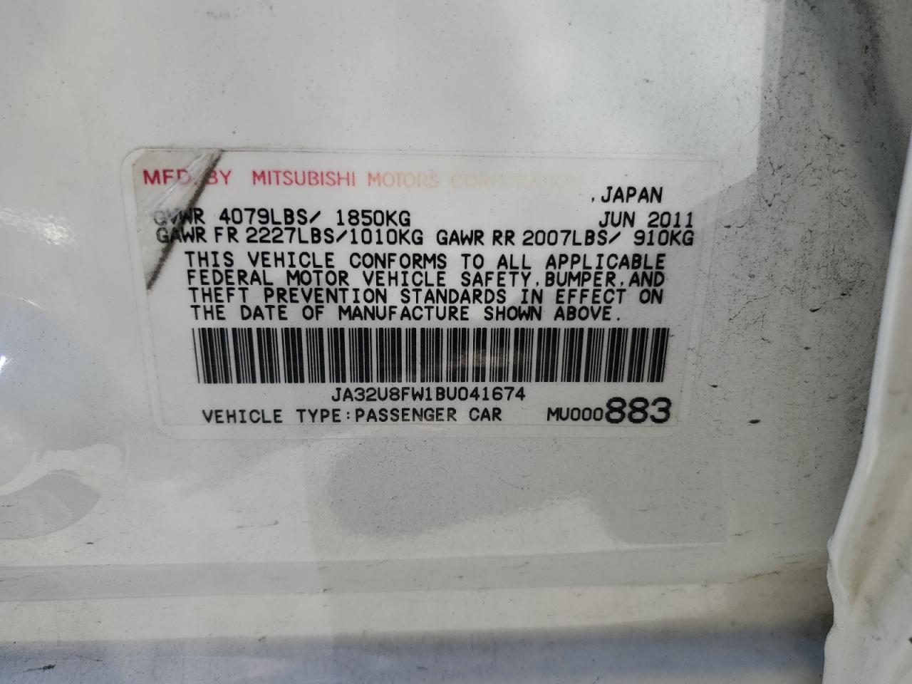 JA32U8FW1BU041674 2011 Mitsubishi Lancer Gts