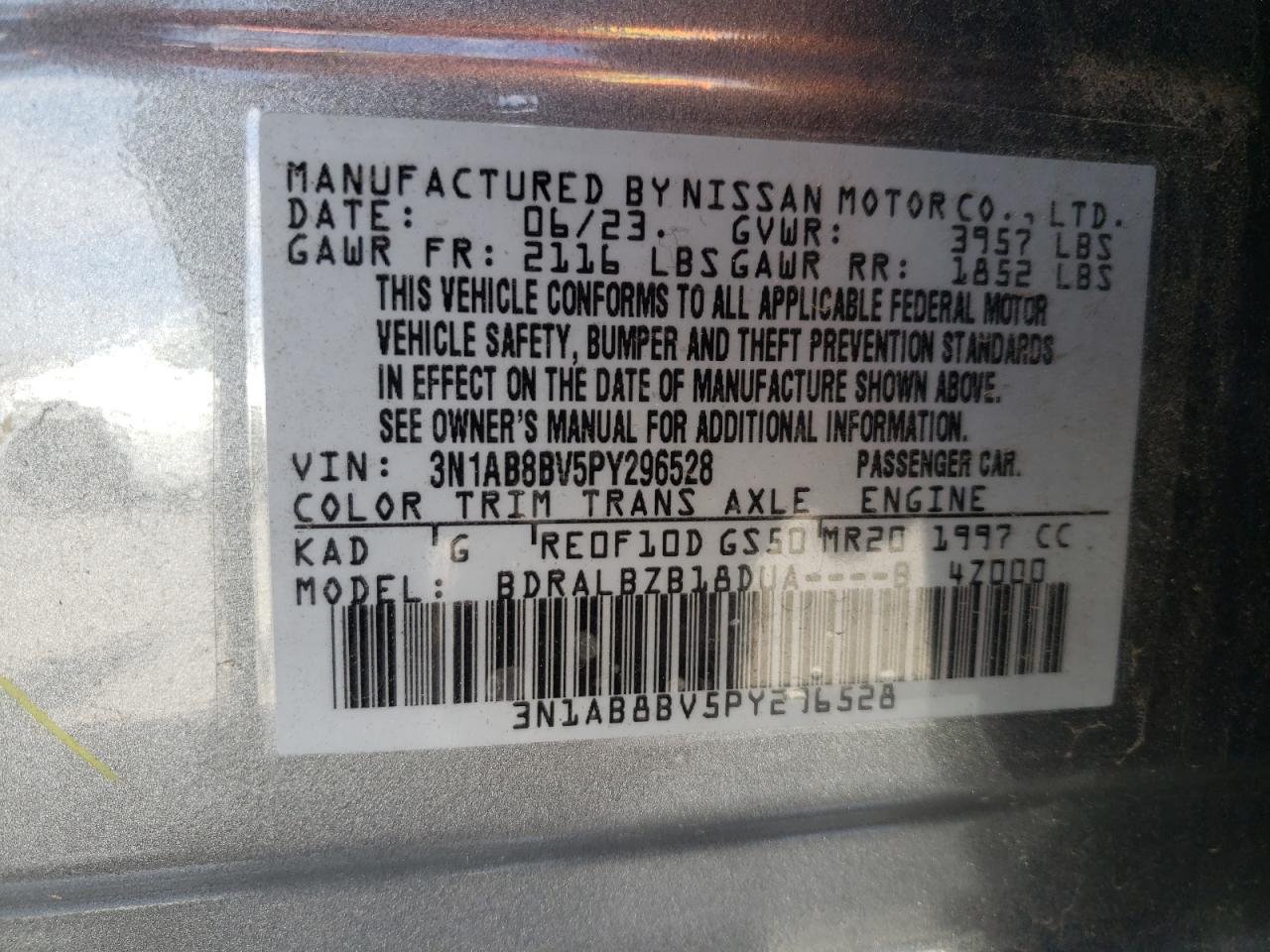 3N1AB8BV5PY296528 2023 Nissan Sentra S