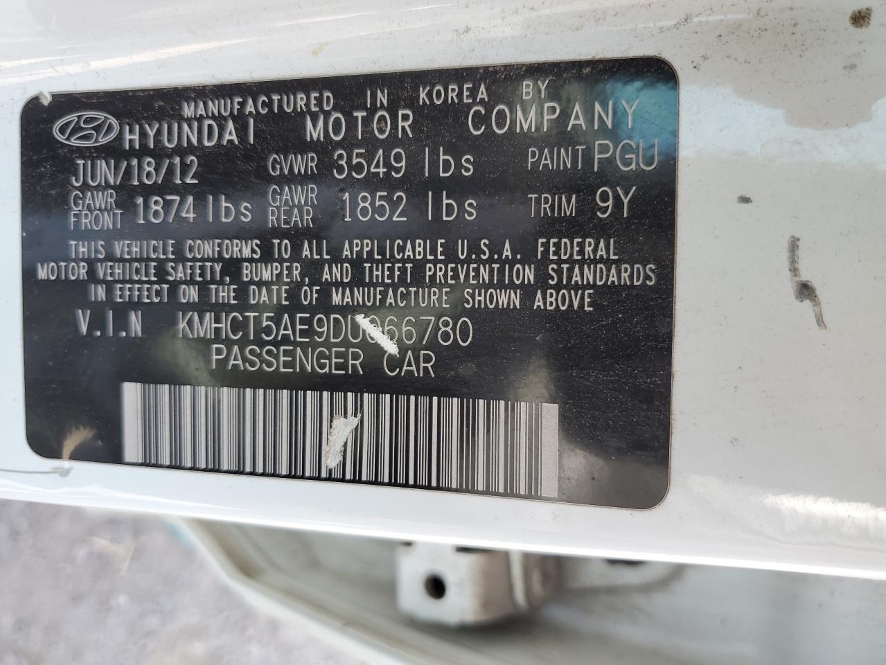 KMHCT5AE9DU066780 2013 Hyundai Accent Gls