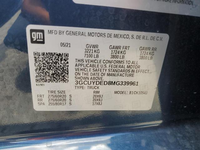 2021 Chevrolet Silverado K1500 Lt VIN: 3GCUYDED8MG339961 Lot: 60620444