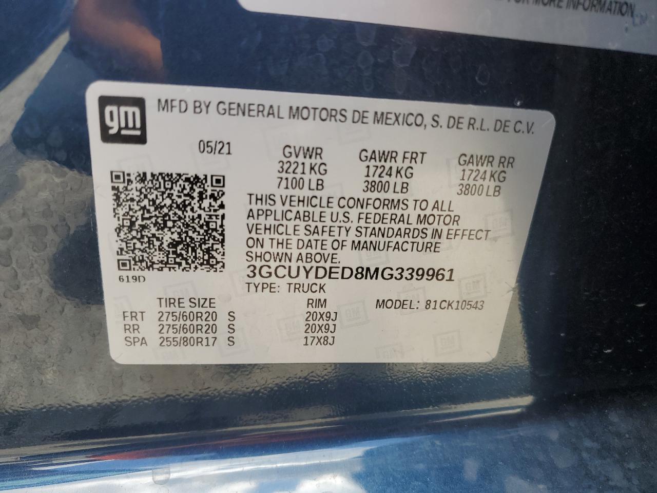 3GCUYDED8MG339961 2021 Chevrolet Silverado K1500 Lt