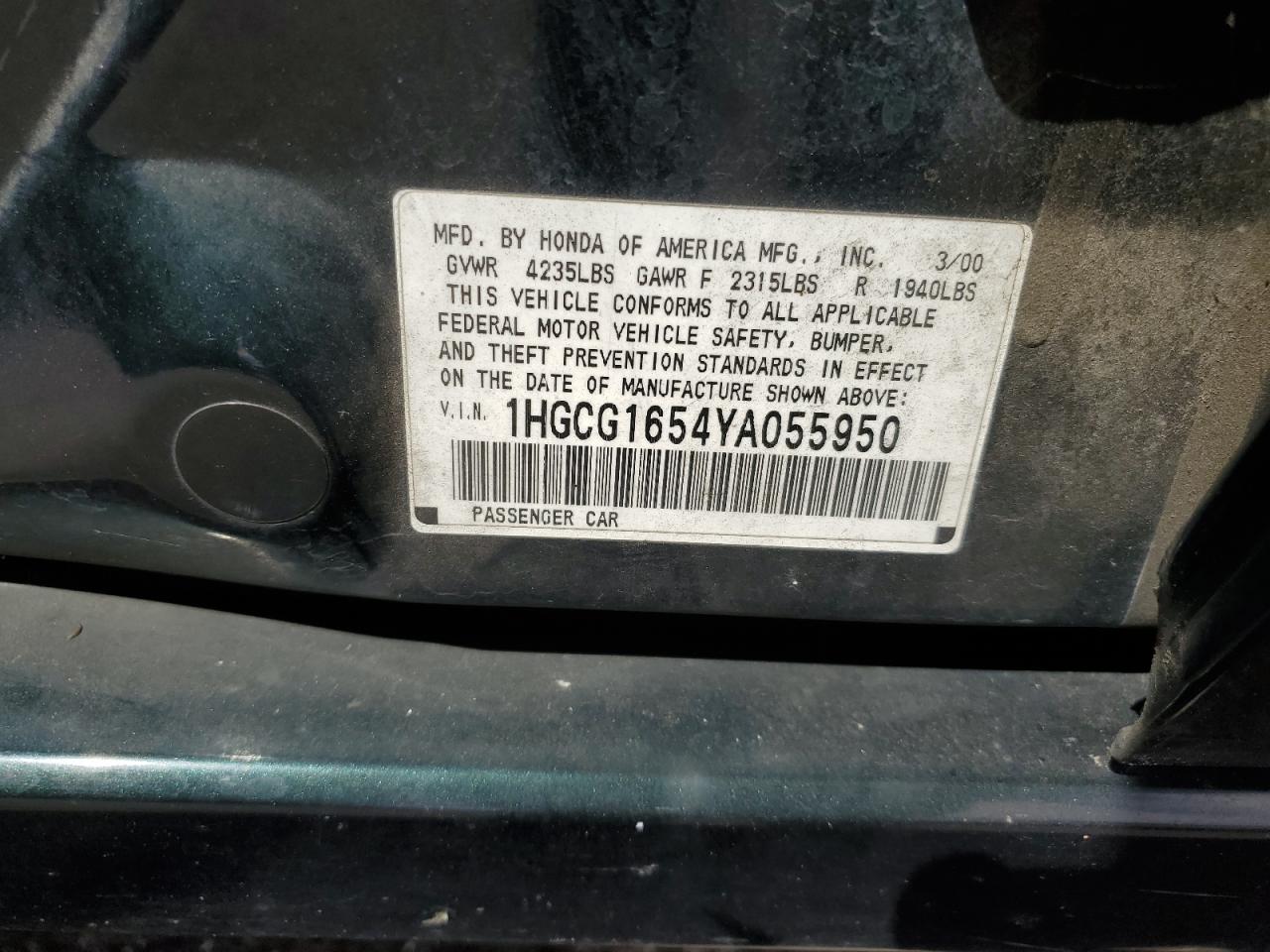 1HGCG1654YA055950 2000 Honda Accord Ex