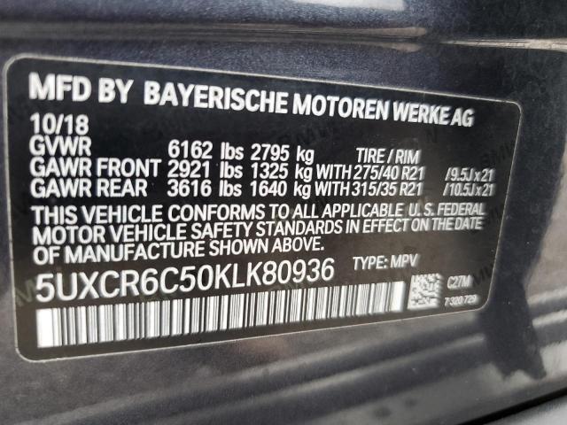 2019 BMW X5 xDrive40I VIN: 5UXCR6C50KLK80936 Lot: 60408854