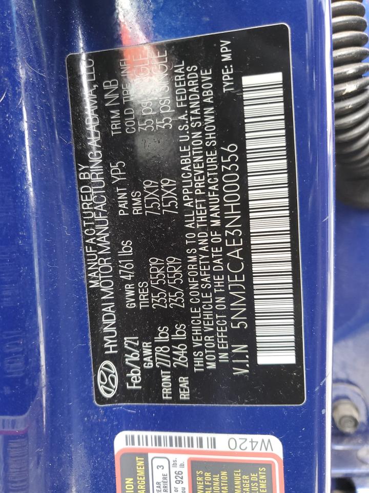 5NMJECAE3NH000356 2022 Hyundai Tucson Limited