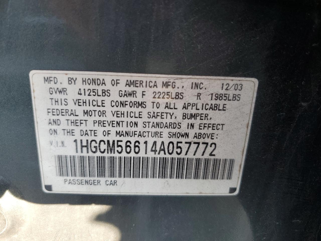 1HGCM56614A057772 2004 Honda Accord Ex