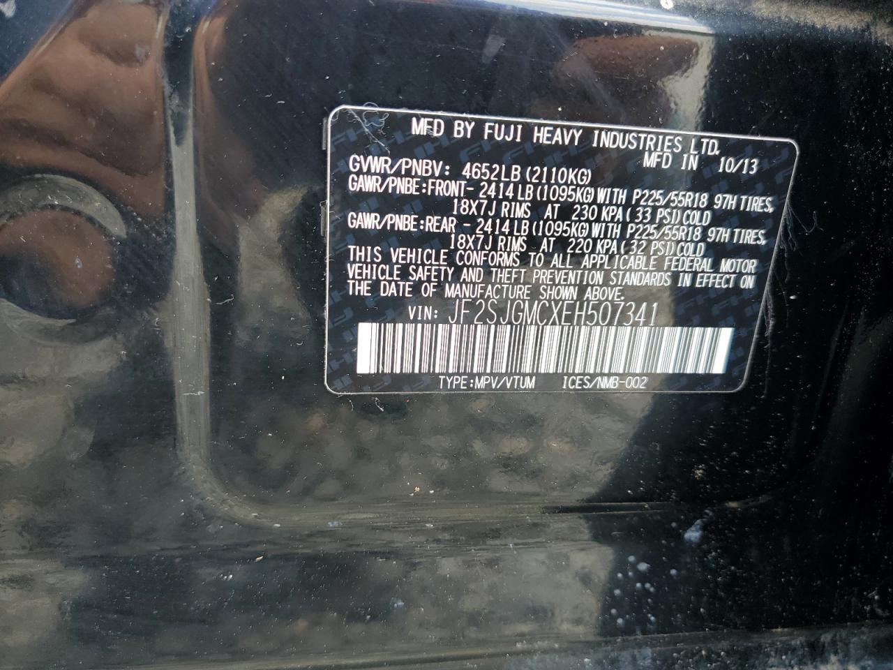 JF2SJGMCXEH507341 2014 Subaru Forester 2.0Xt Touring