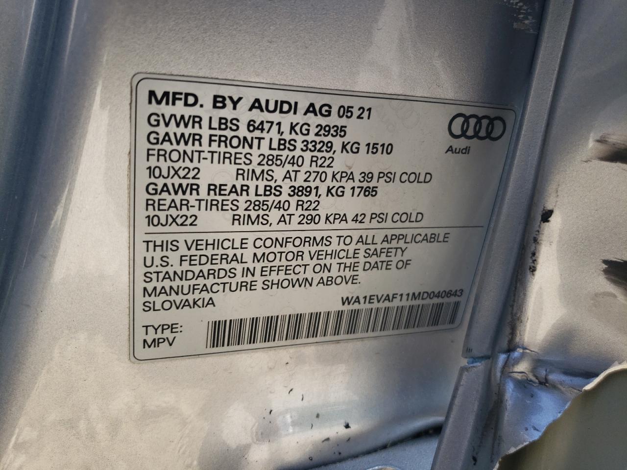 WA1EVAF11MD040643 2021 Audi Q8 Premium Plus S-Line