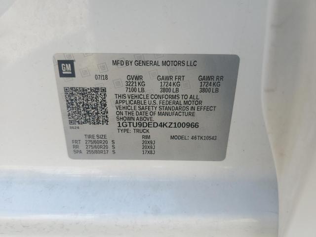 2019 GMC Sierra K1500 Slt VIN: 1GTU9DED4KZ100966 Lot: 61344944