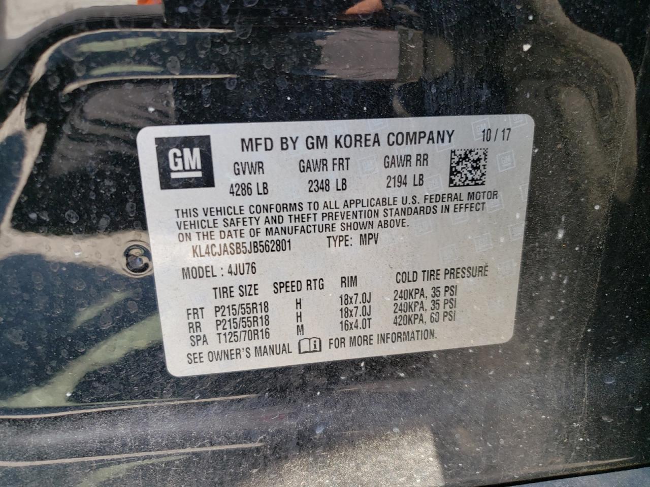 KL4CJASB5JB562801 2018 Buick Encore Preferred