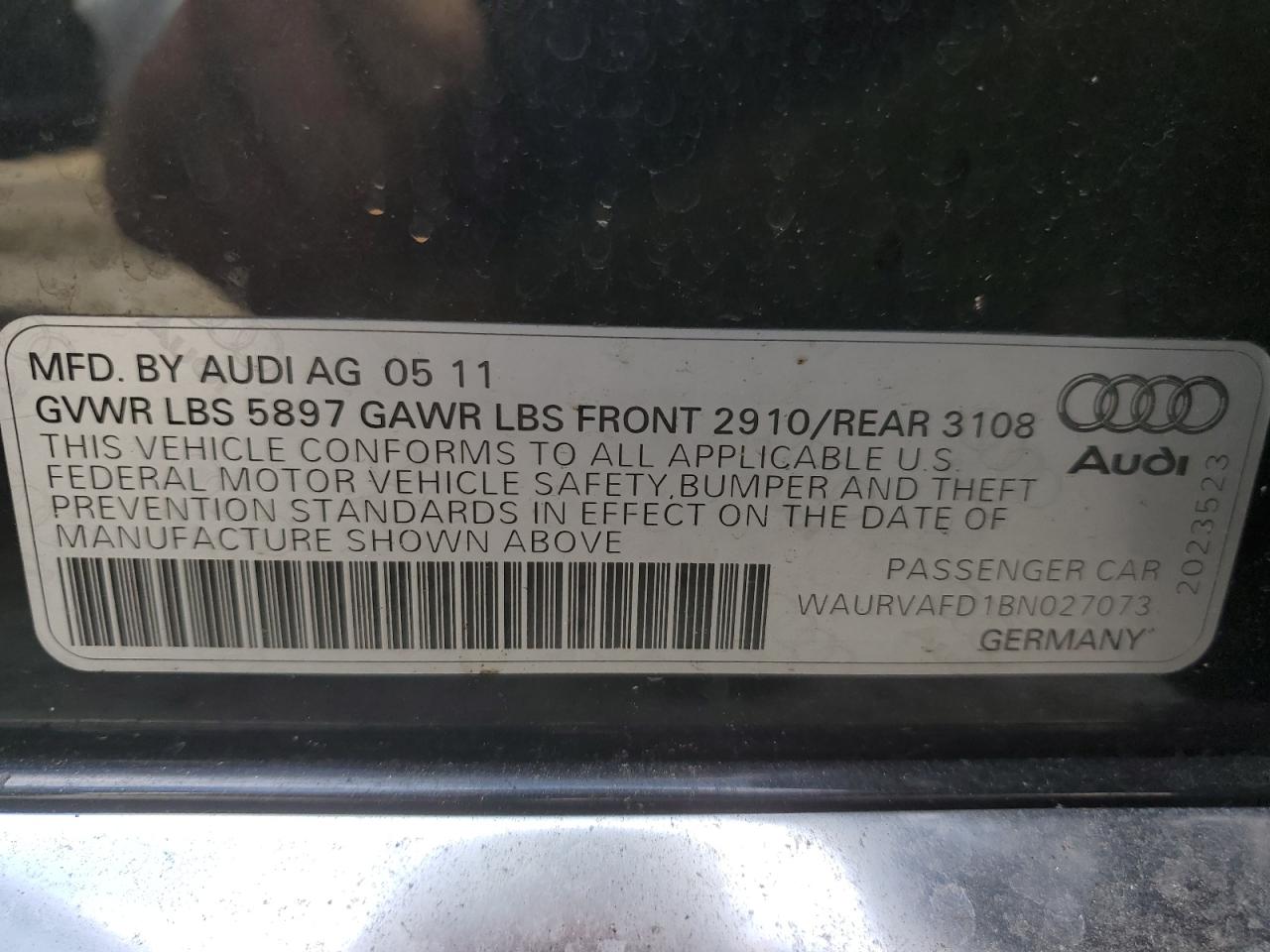 WAURVAFD1BN027073 2011 Audi A8 L Quattro