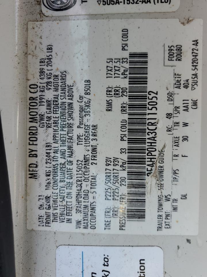 3FAHP0HA3CR115052 2012 Ford Fusion Se