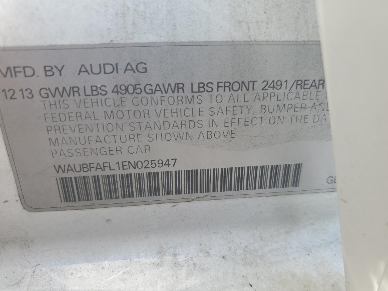 WAUBFAFL1EN025947 2014 Audi A4 Premium