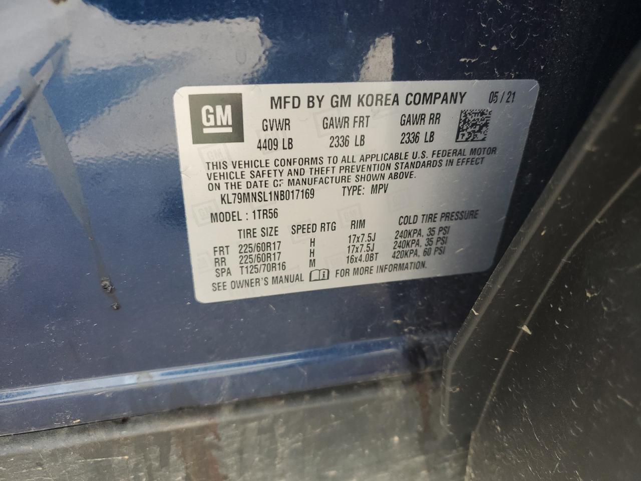 KL79MNSL1NB017169 2022 Chevrolet Trailblazer Ls