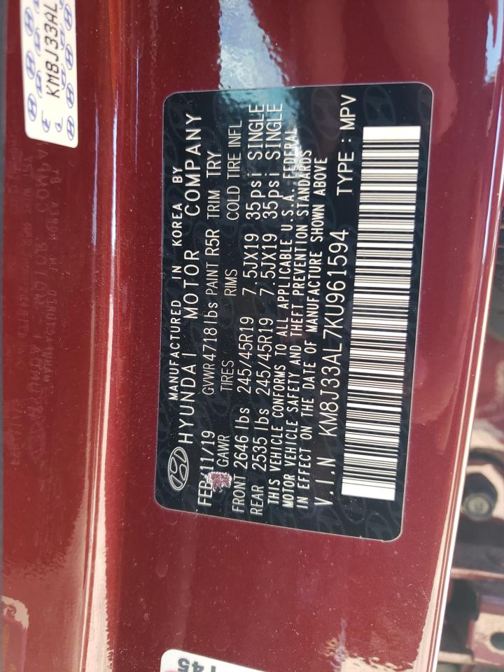 KM8J33AL7KU961594 2019 Hyundai Tucson Limited