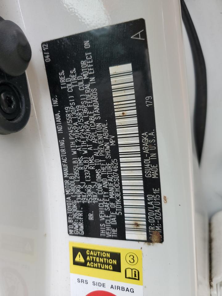 5TDYK3EH3CS074625 2012 Toyota Highlander Limited