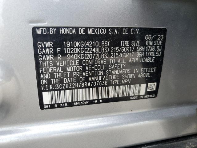 2024 Honda Hr-V Exl VIN: 3CZRZ2H78RM707636 Lot: 57664684