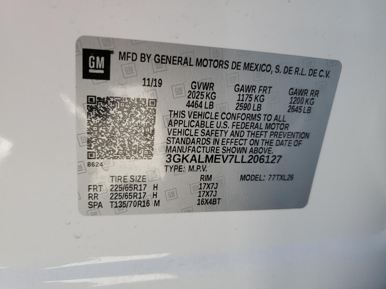 3GKALMEV7LL206127 2020 GMC Terrain Sle