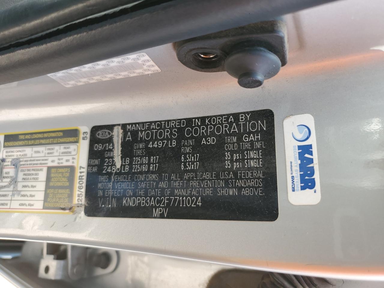 KNDPB3AC2F7711024 2015 Kia Sportage Lx