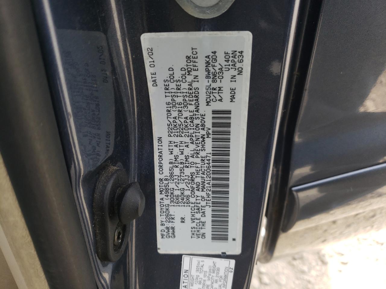 JTEHF21A120064471 2002 Toyota Highlander Limited