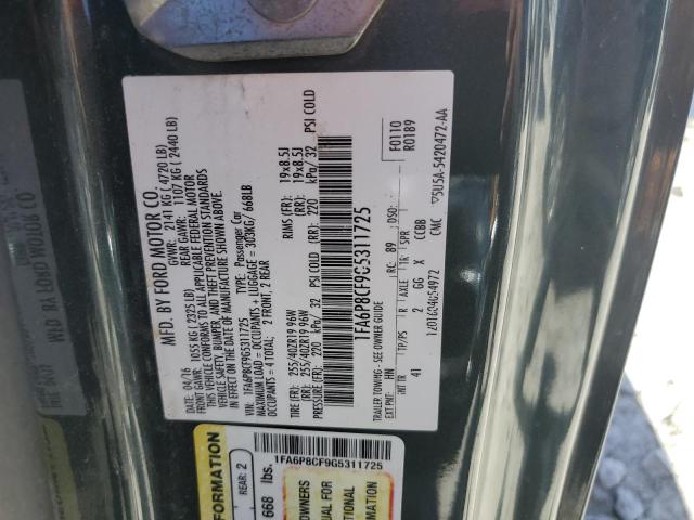 2016 Ford Mustang Gt VIN: 1FA6P8CF9G5311725 Lot: 57940424