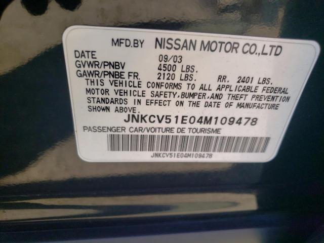 2004 Infiniti G35 VIN: JNKCV51E04M109478 Lot: 60176754