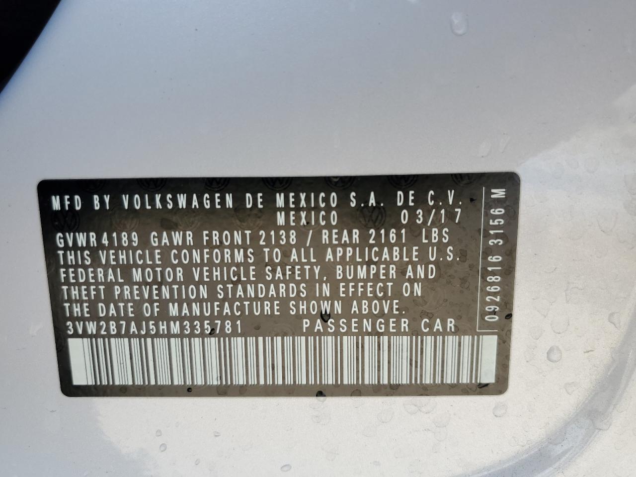 3VW2B7AJ5HM335781 2017 Volkswagen Jetta S