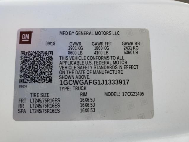 2018 Chevrolet Express G2500 VIN: 1GCWGAFG1J1333917 Lot: 59860944