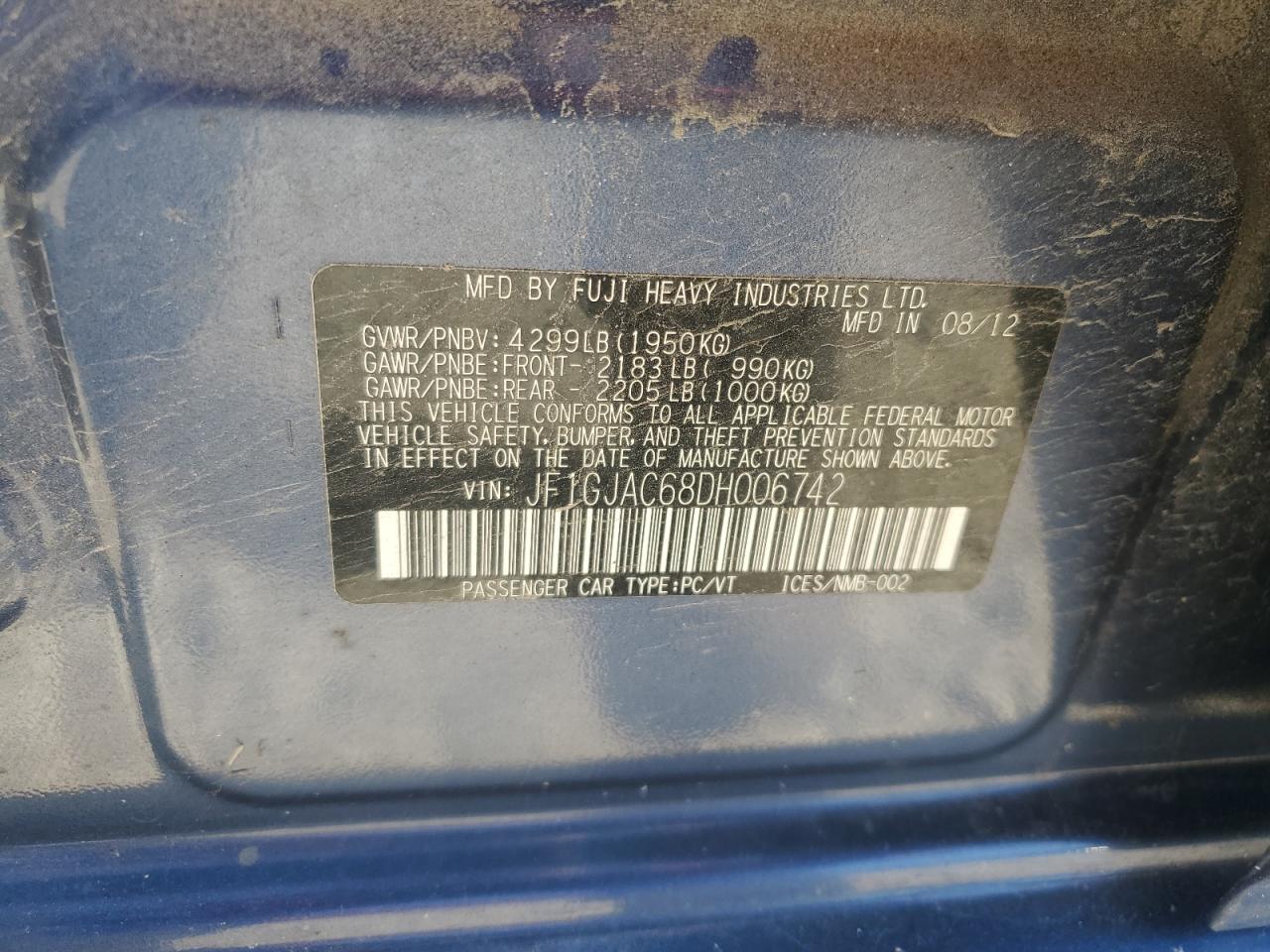 JF1GJAC68DH006742 2013 Subaru Impreza Premium