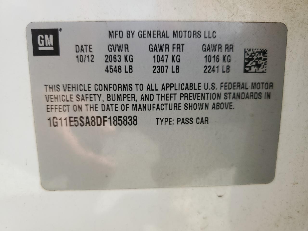 1G11E5SA8DF185838 2013 Chevrolet Malibu 2Lt