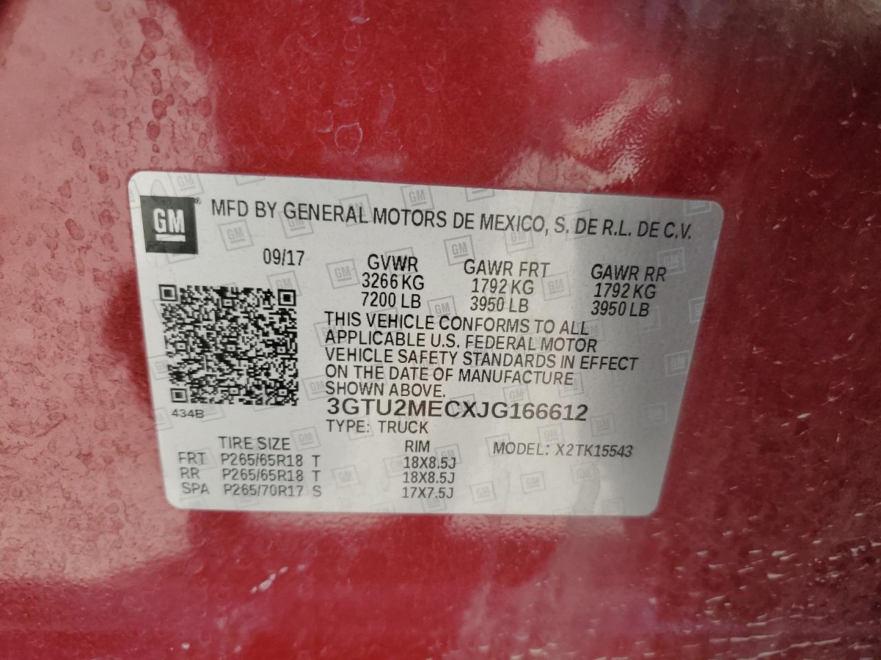 3GTU2MECXJG166612 2018 GMC Sierra K1500 Sle