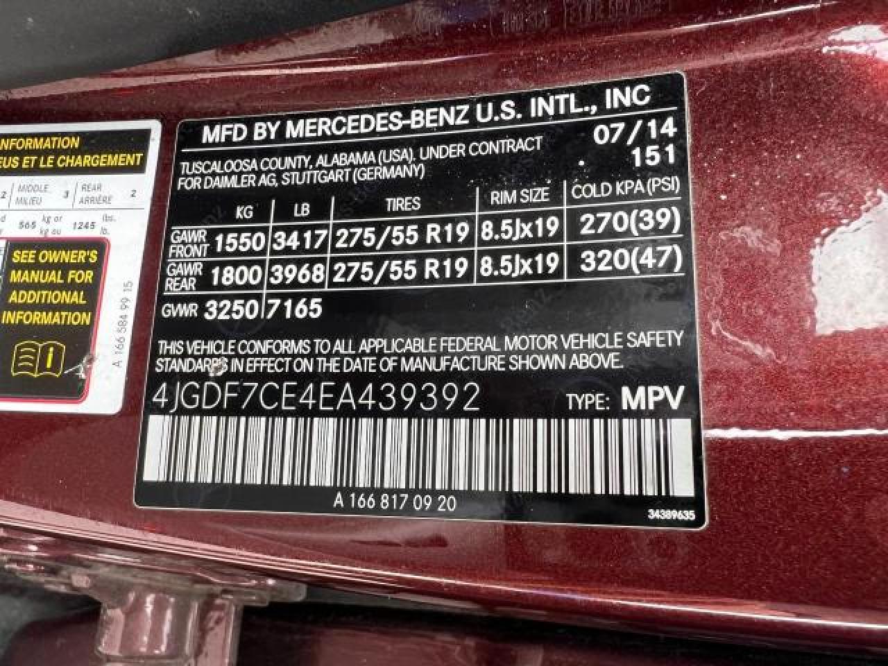 2014 Mercedes-Benz Gl 450 4Matic vin: 4JGDF7CE4EA439392