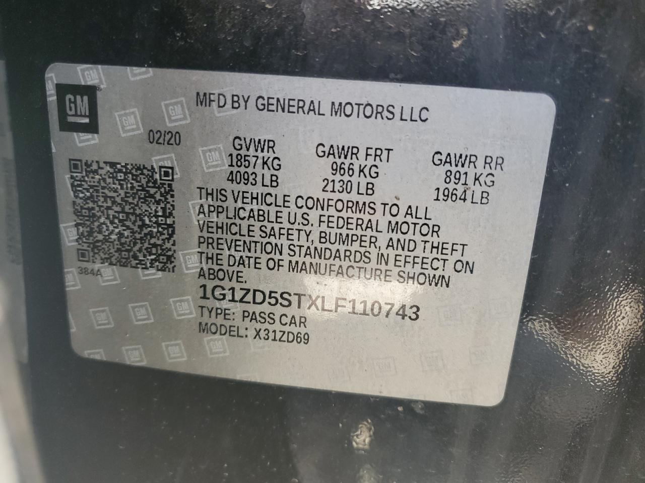 1G1ZD5STXLF110743 2020 Chevrolet Malibu Lt