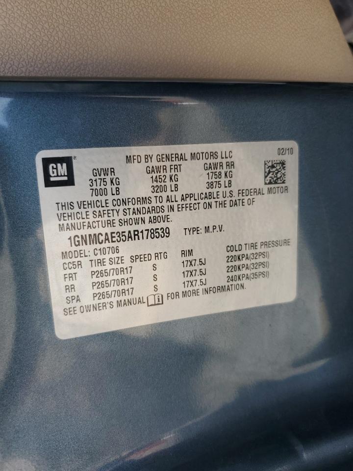 1GNMCAE35AR178539 2010 Chevrolet Tahoe C1500 Ls