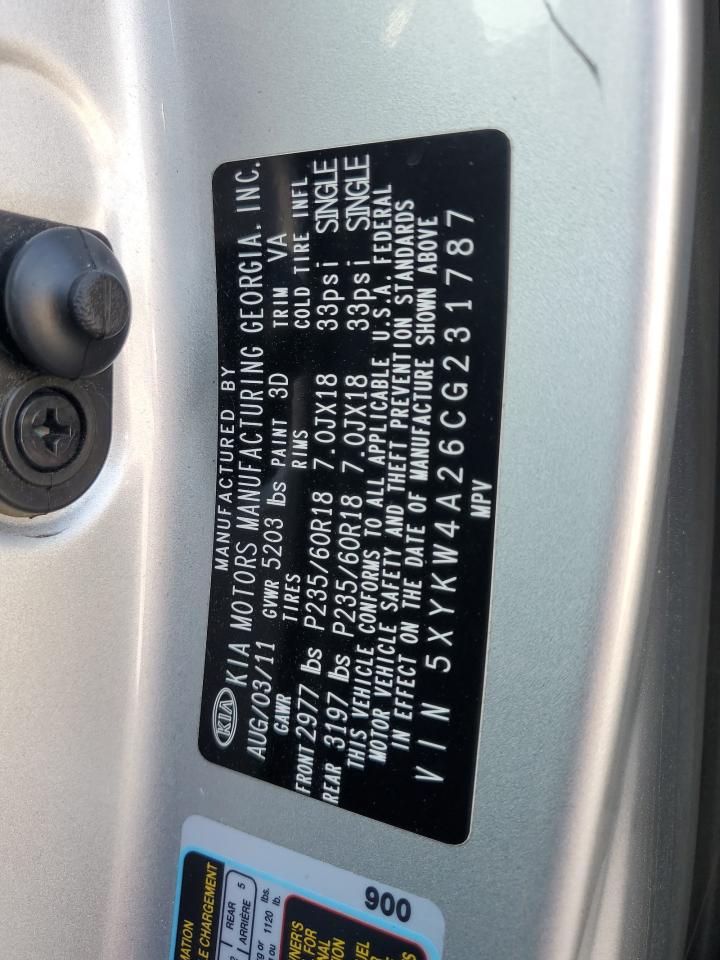 5XYKW4A26CG231787 2012 Kia Sorento Sx