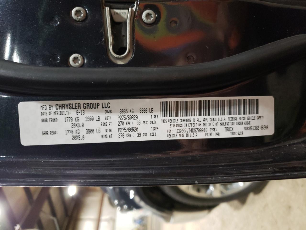 1C6RR7VT4DS700016 2013 Ram 1500 Laramie