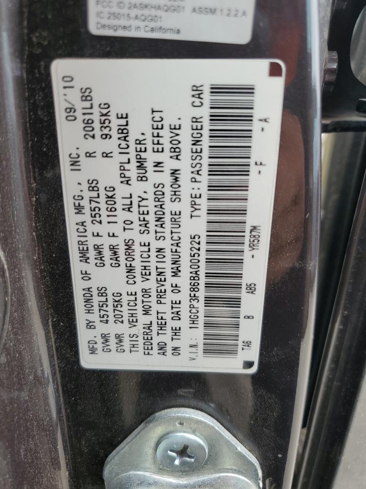 1HGCP3F86BA005225 2011 Honda Accord Exl