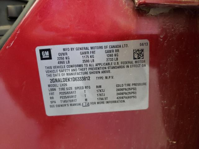 2013 Chevrolet Equinox Lt VIN: 2GNALDEK1D6333812 Lot: 58288624