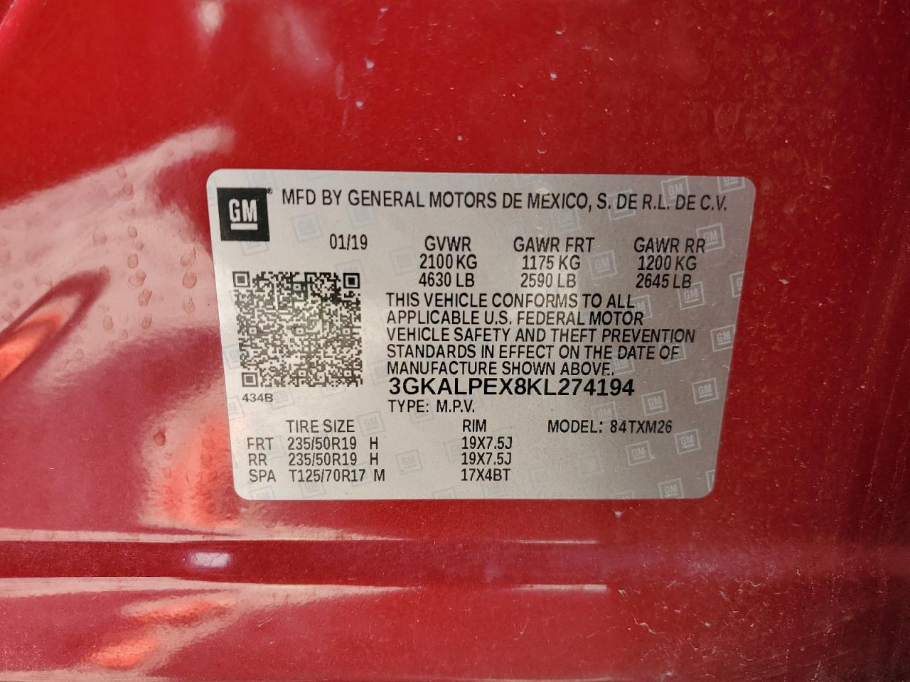 3GKALPEX8KL274194 2019 GMC Terrain Slt