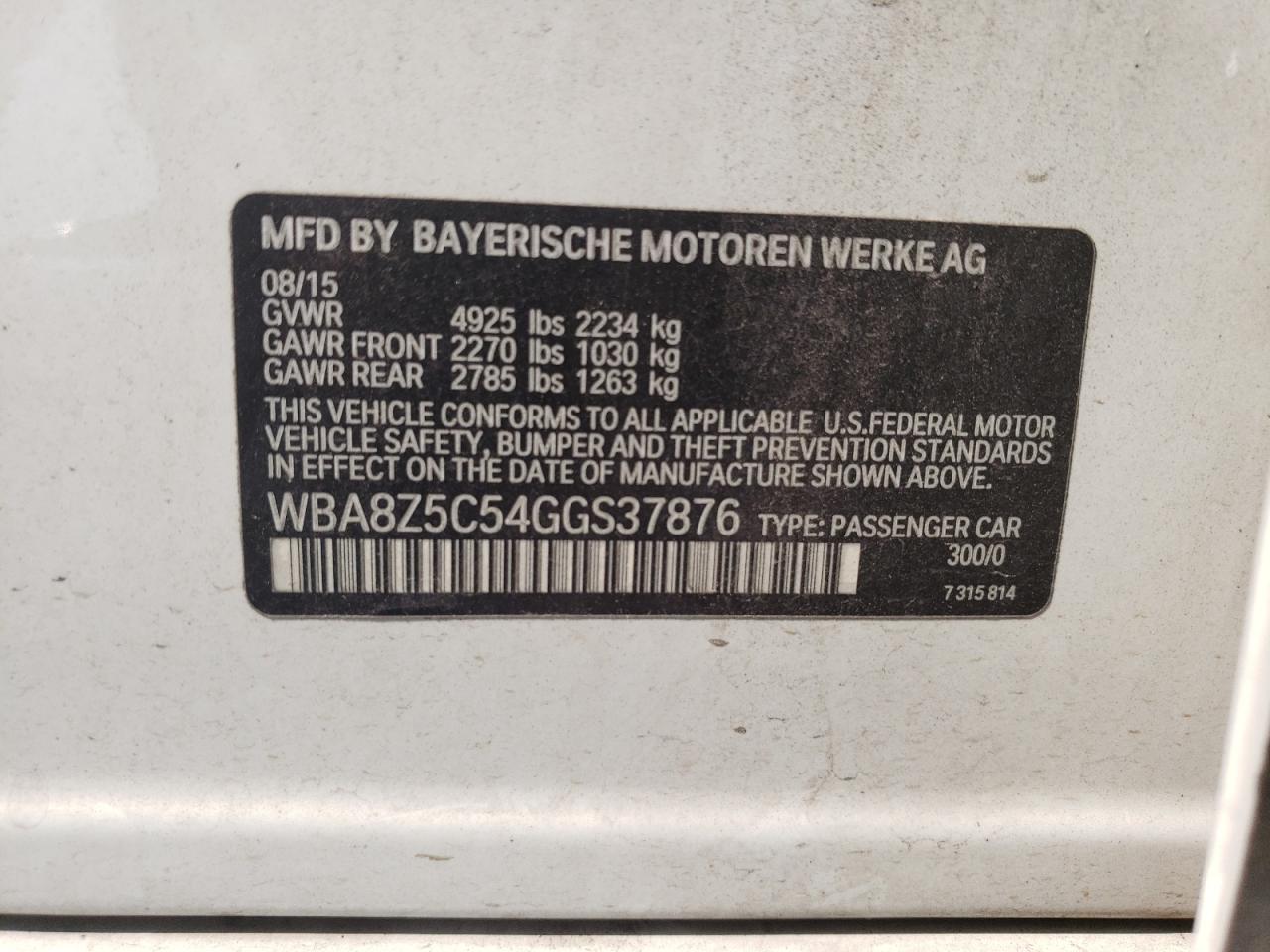 WBA8Z5C54GGS37876 2016 BMW 328 Xigt Sulev