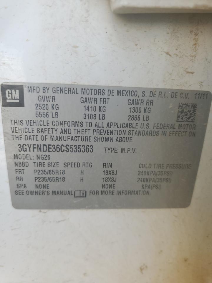 3GYFNDE36CS535363 2012 Cadillac Srx Luxury Collection