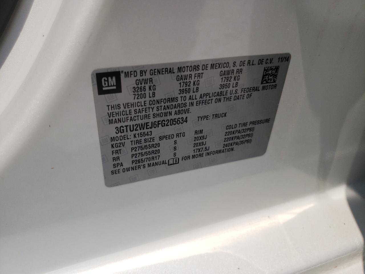 3GTU2WEJ6FG205634 2015 GMC Sierra K1500 Denali
