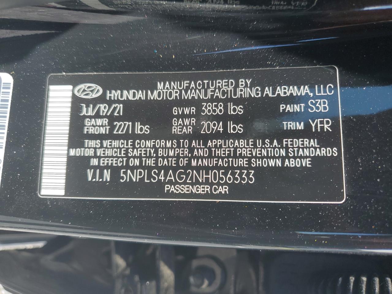 5NPLS4AG2NH056333 2022 Hyundai Elantra Sel