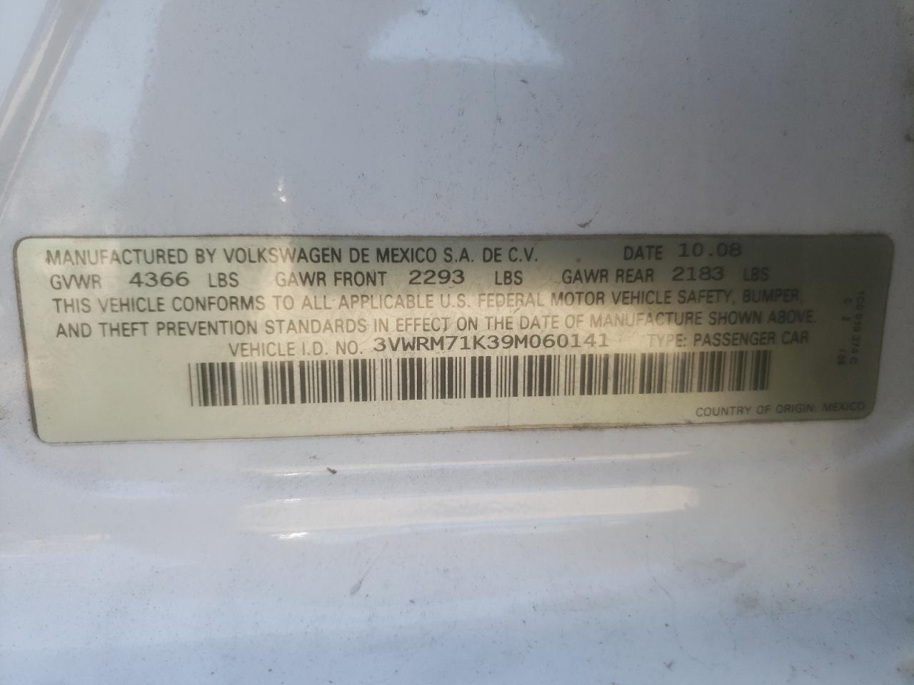 3VWRM71K39M060141 2009 Volkswagen Jetta Se