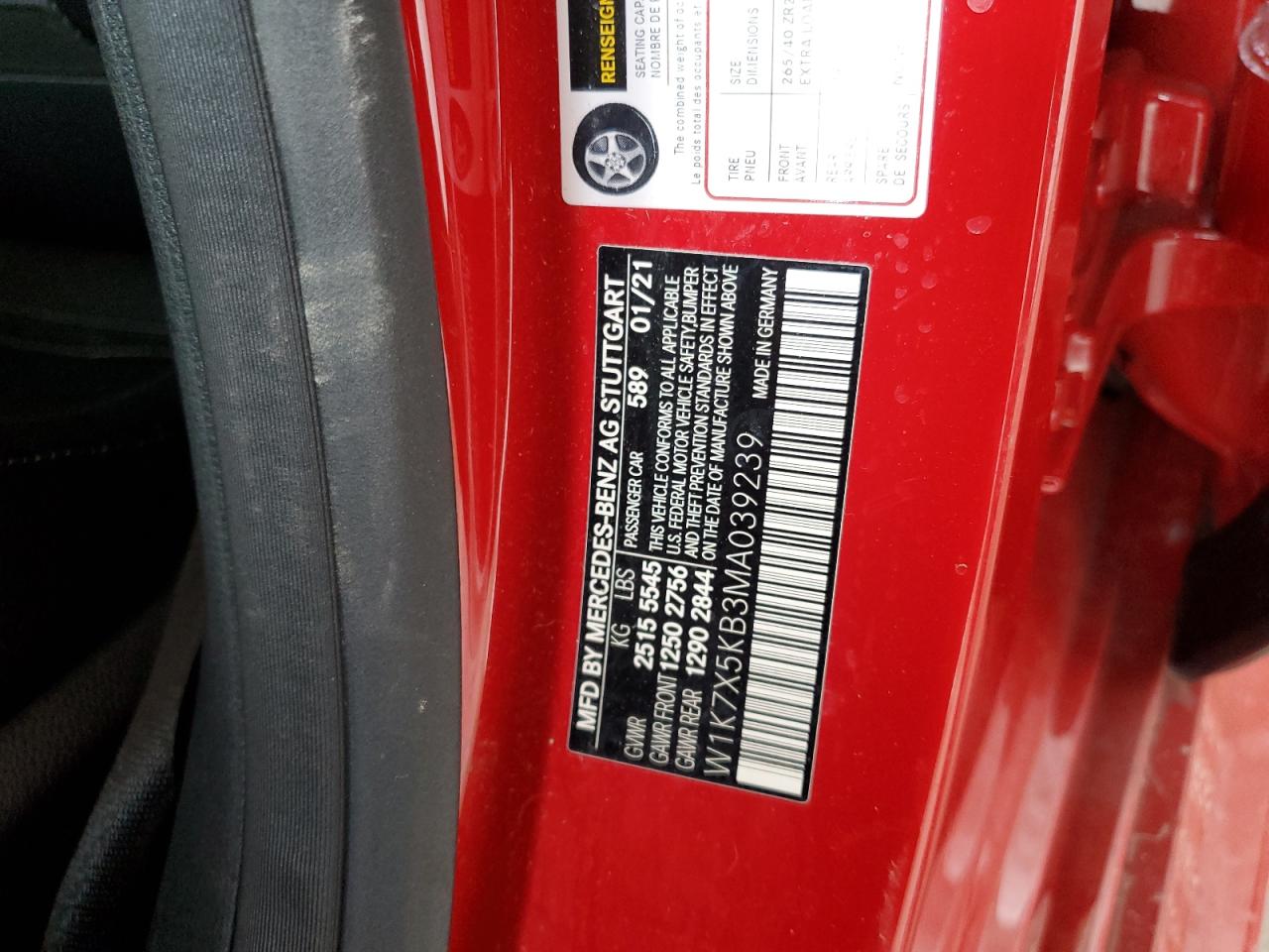 W1K7X5KB3MA039239 2021 Mercedes-Benz Amg Gt 43