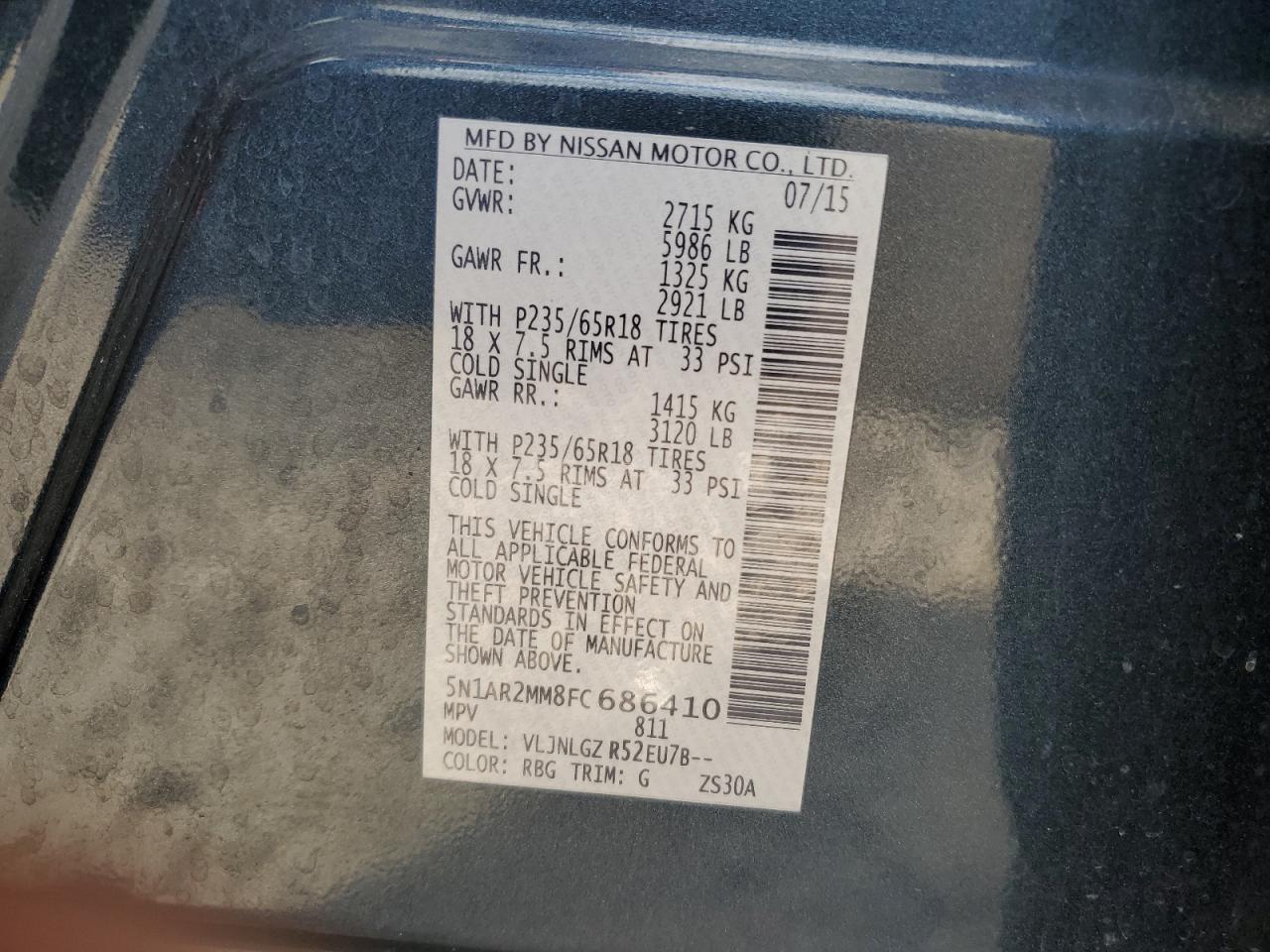 5N1AR2MM8FC686410 2015 Nissan Pathfinder S