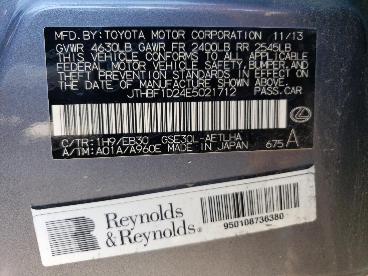 JTHBF1D24E5021712 2014 Lexus Is 250