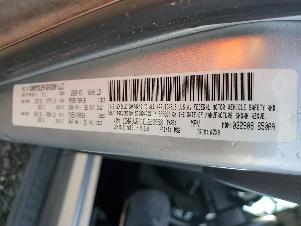 1C4AJWBG1CL220958 2012 Jeep Wrangler Sahara